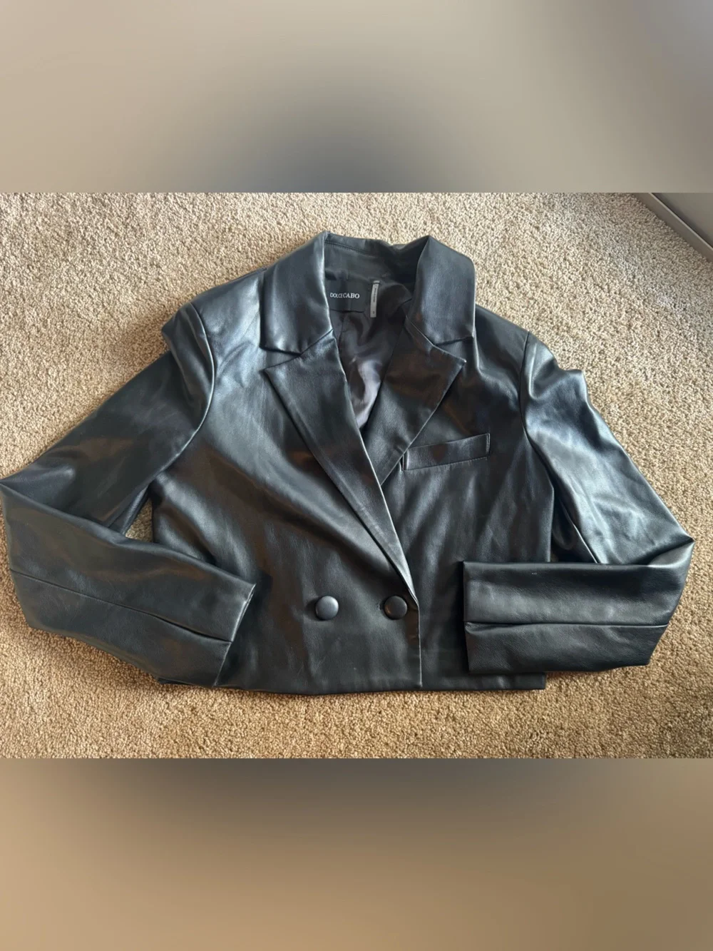 Dolce Cabo Vegan Leather Double Breasted Cropped Blazer